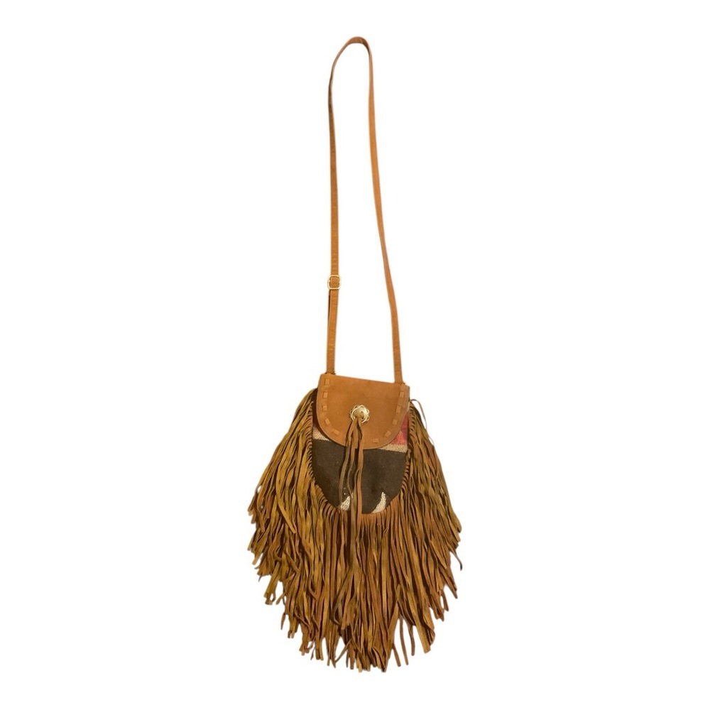 Deb & Dave Women’s Tan Faux Leather Fringe Purse Snap Closure Inside Pocket